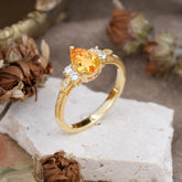 Pear Cut Classic Lab Grown Citrine Engagement Ring with Side Stone
